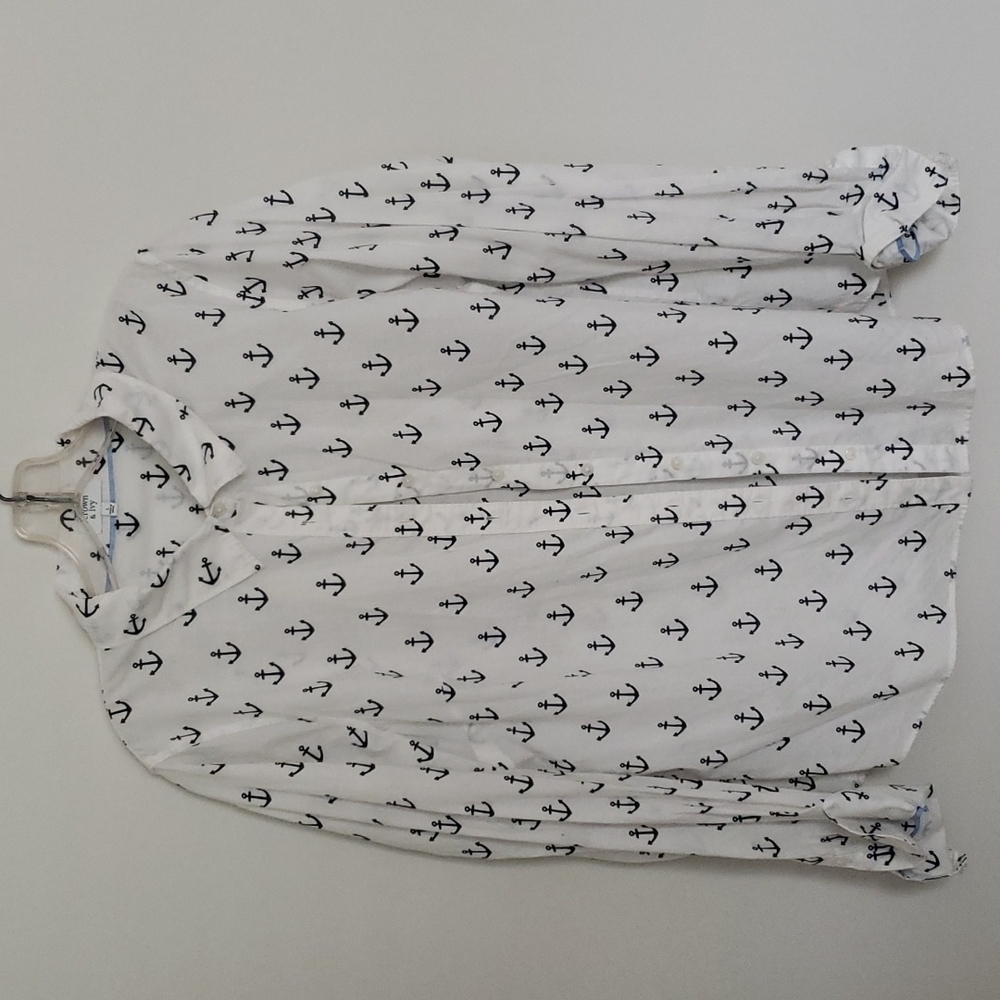 White and navy button down anchor shirt